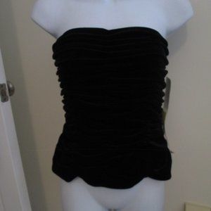 ADRIANNA PAPELL Occasions $130 Black Velvet Ruched Strapless Bustier size 4 NWT